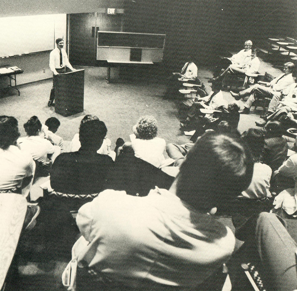 Vintage photo of a professor teaching a course at TTUHSC