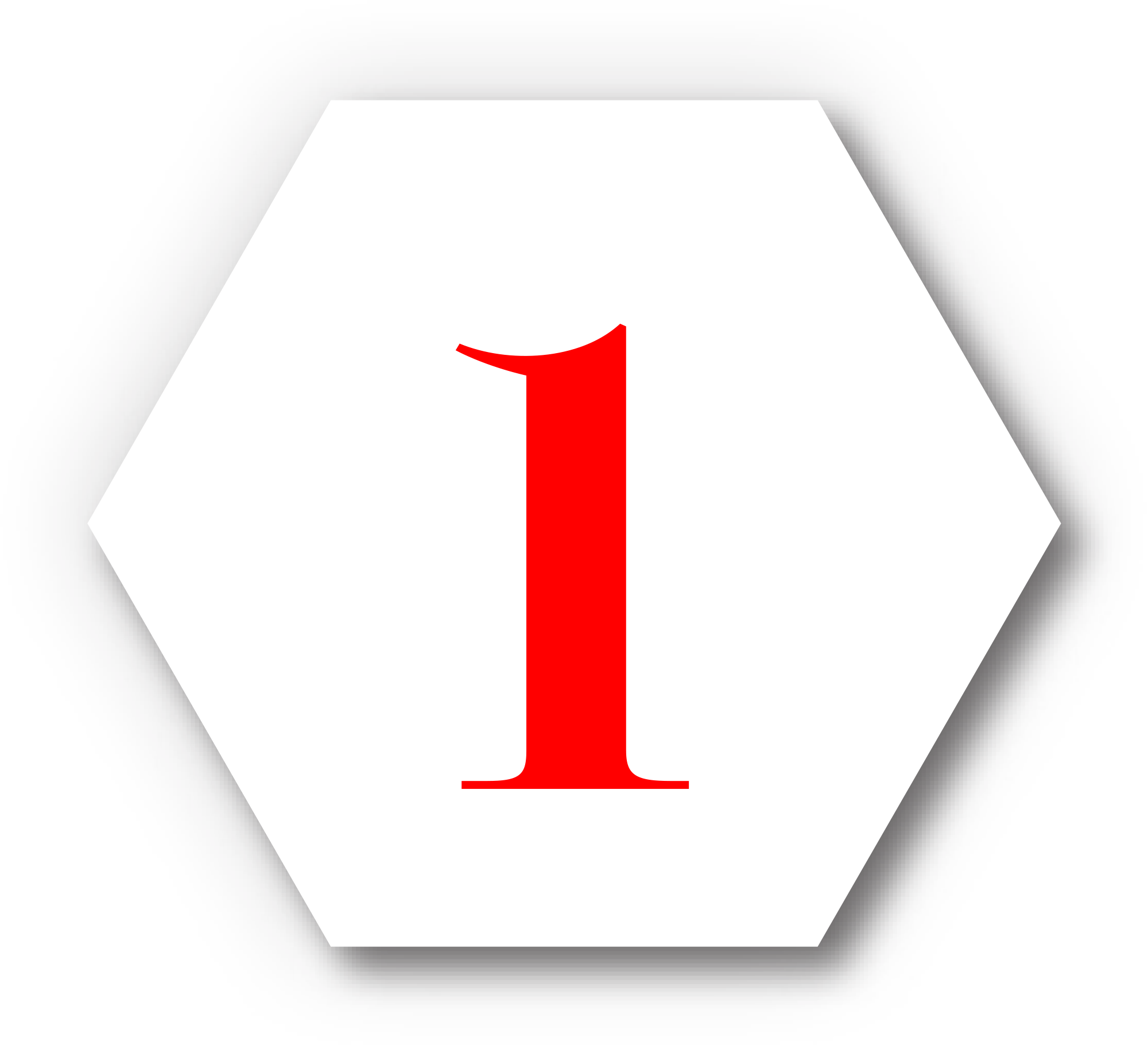 red number 1 typography in white hexagon