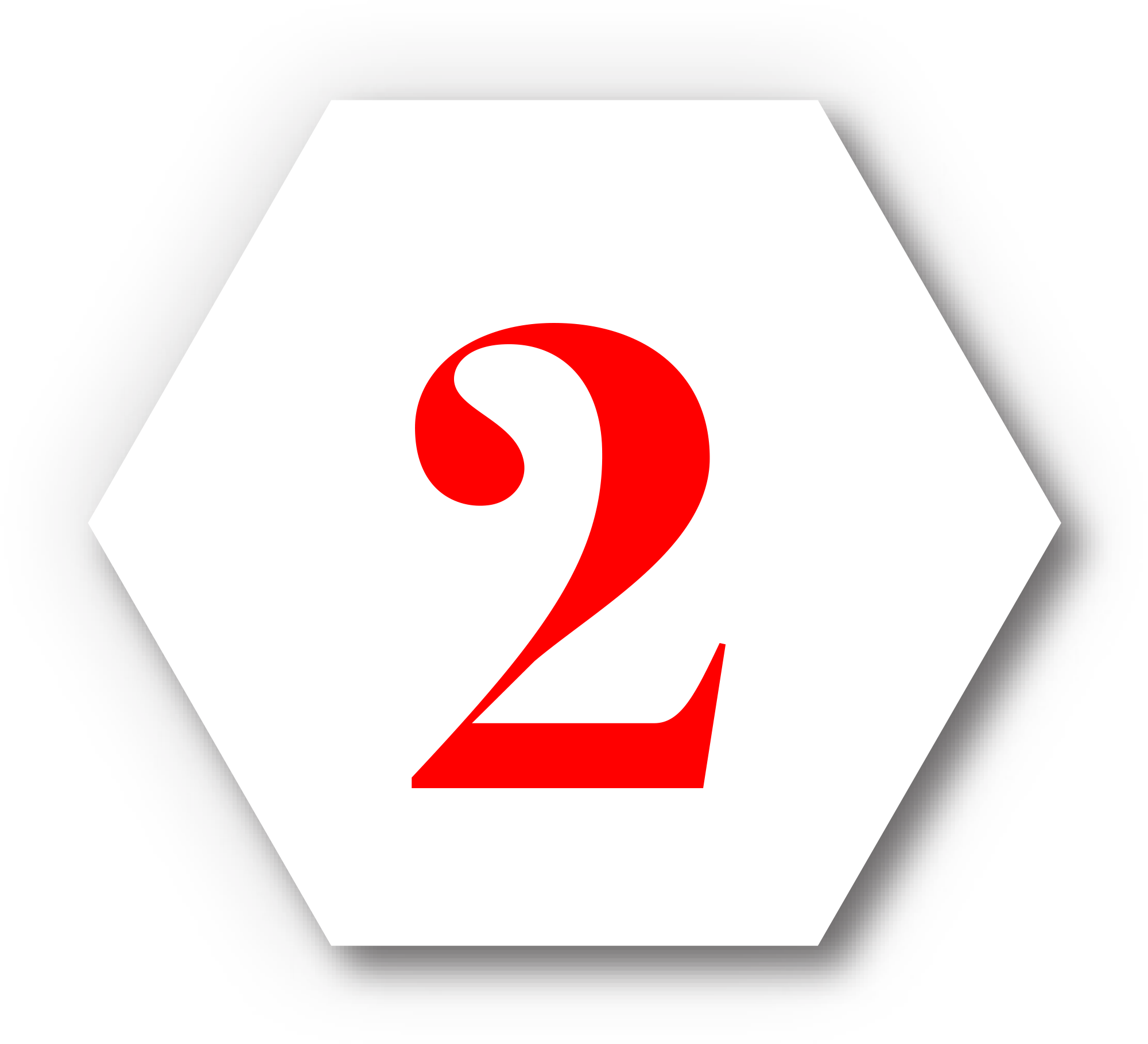 red number 2 typography in white hexagon