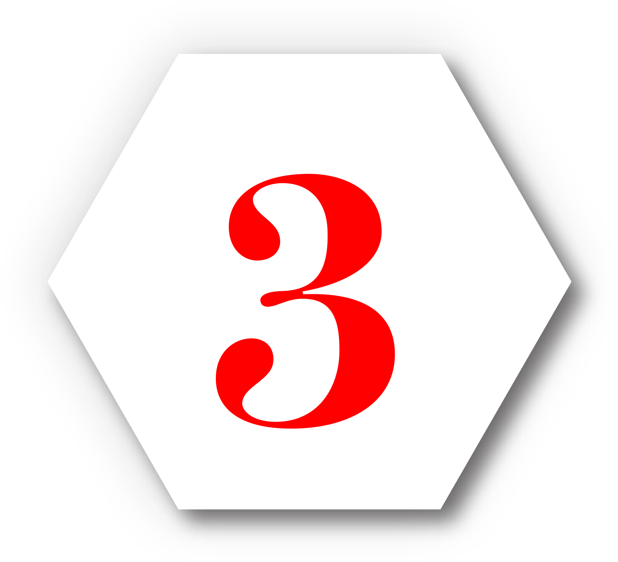 red number 3 typography in white hexagon