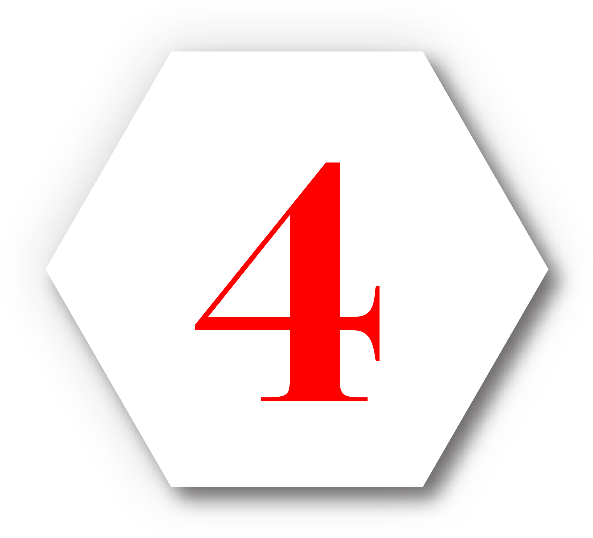 red number 4 typography in white hexagon