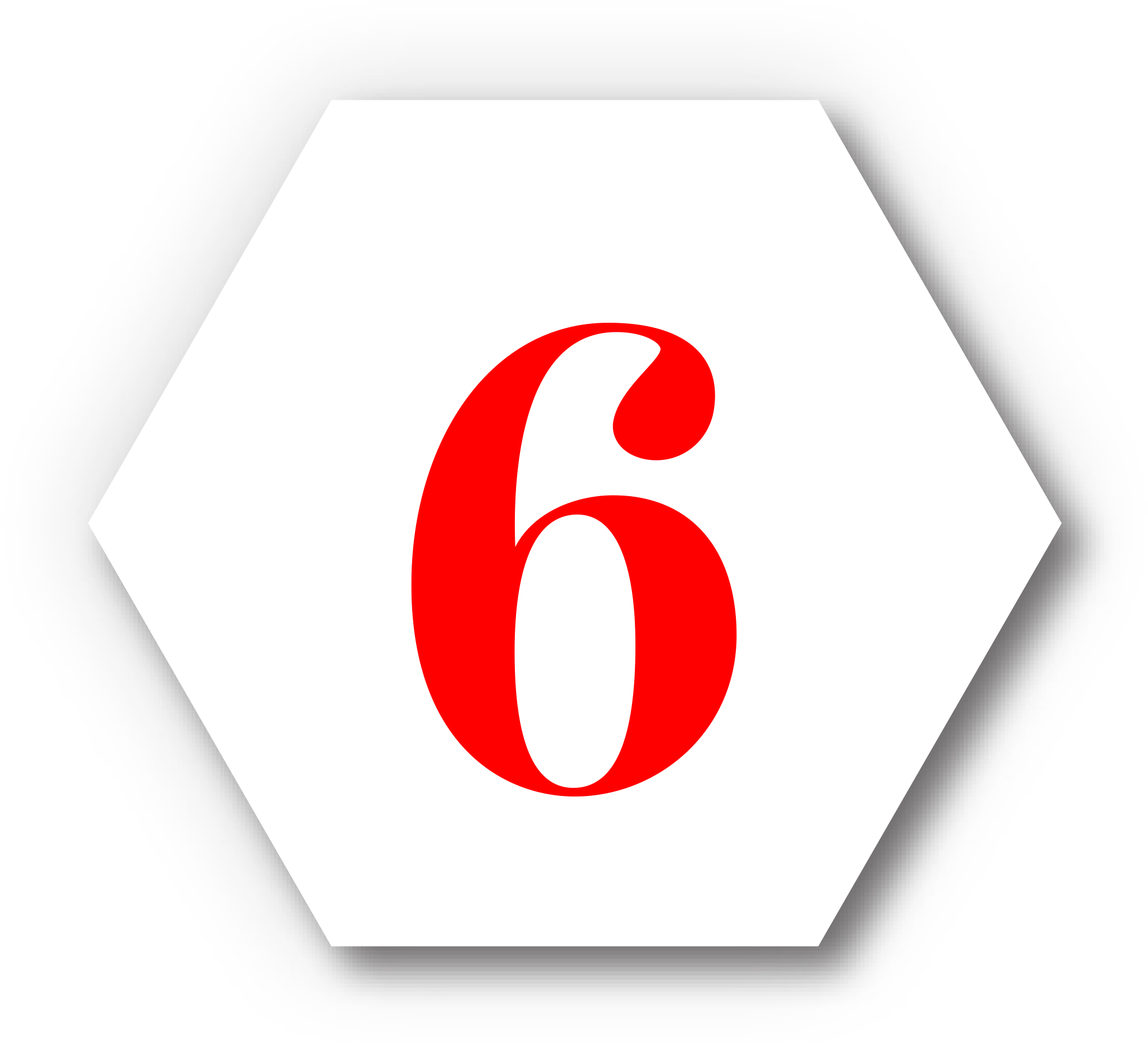red number 6 typography in white hexagon