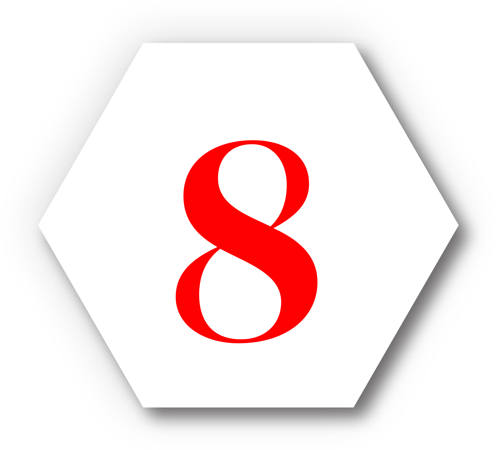 red number 8 typography in white hexagon