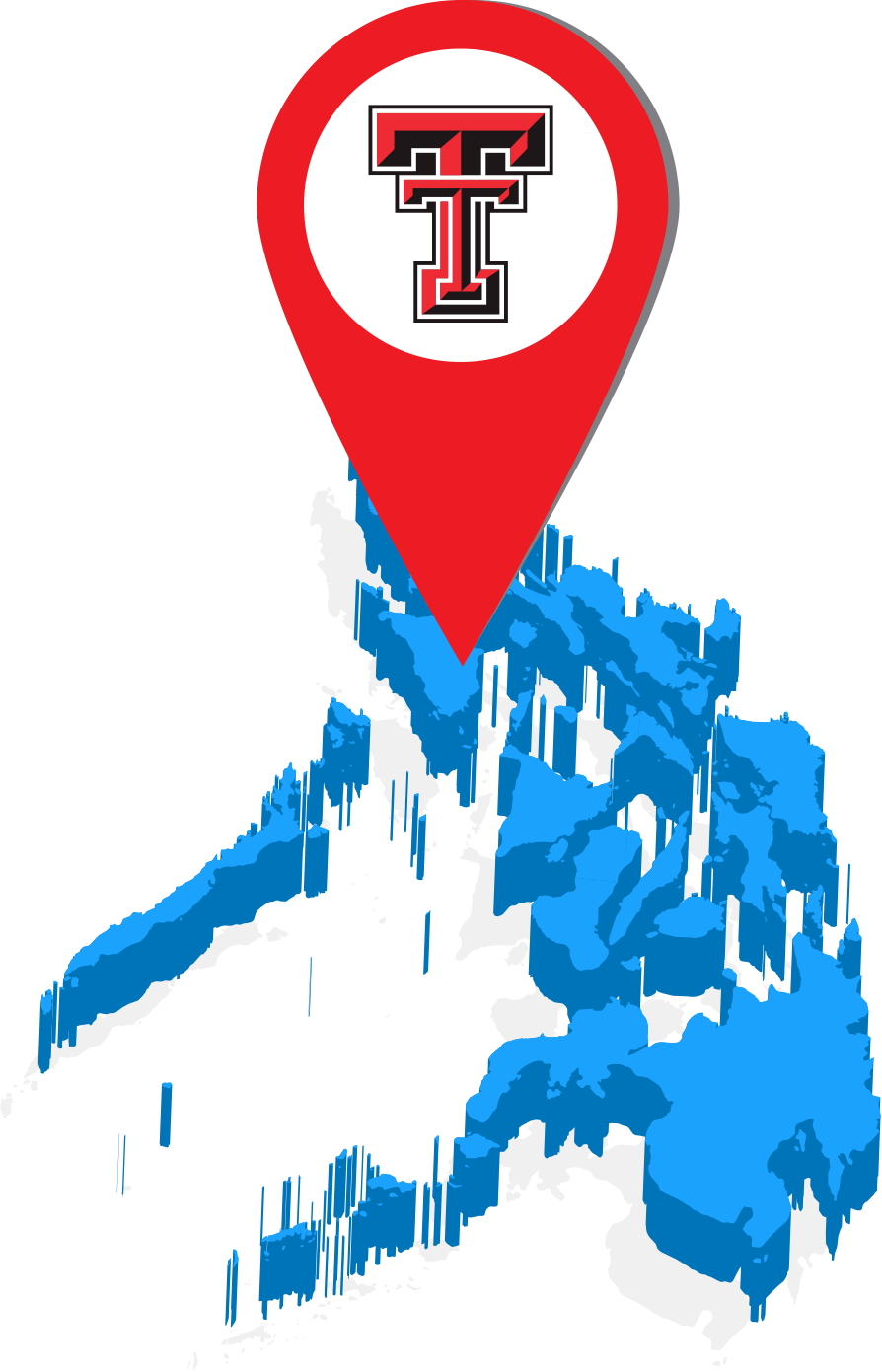 digital rendering of map with Texas Tech logo on pin point