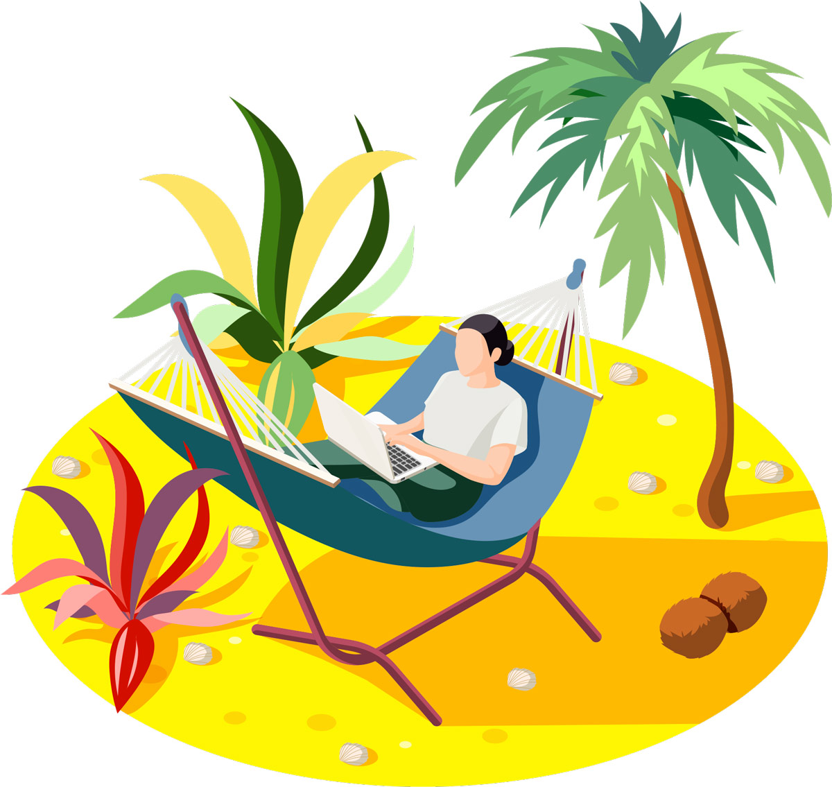 illustration of person on laptop sitting on hammock
