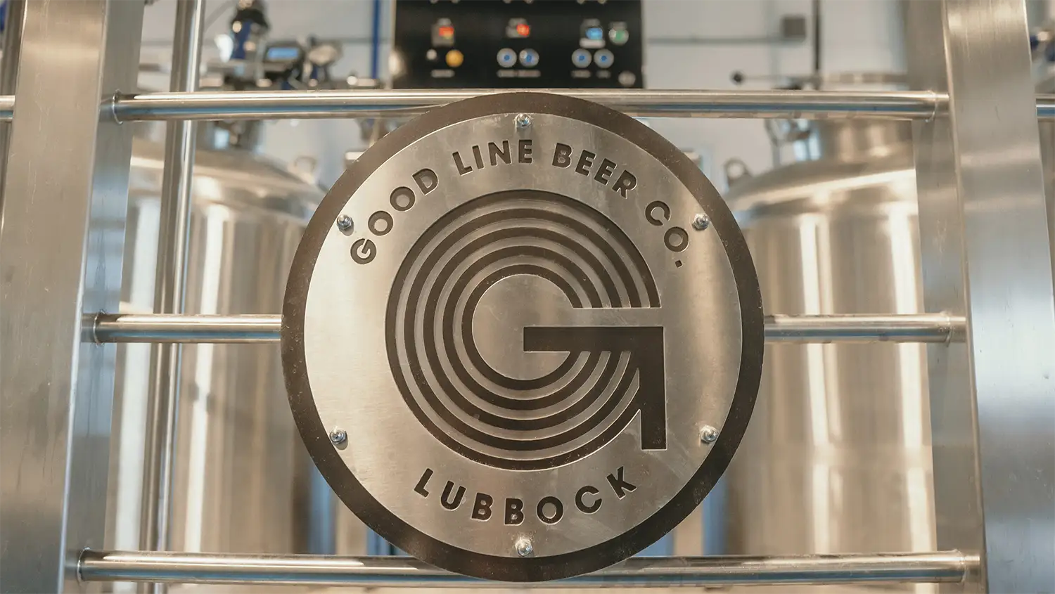 Good lIne Beer Co Lubbock metal engraved sign inside brewery