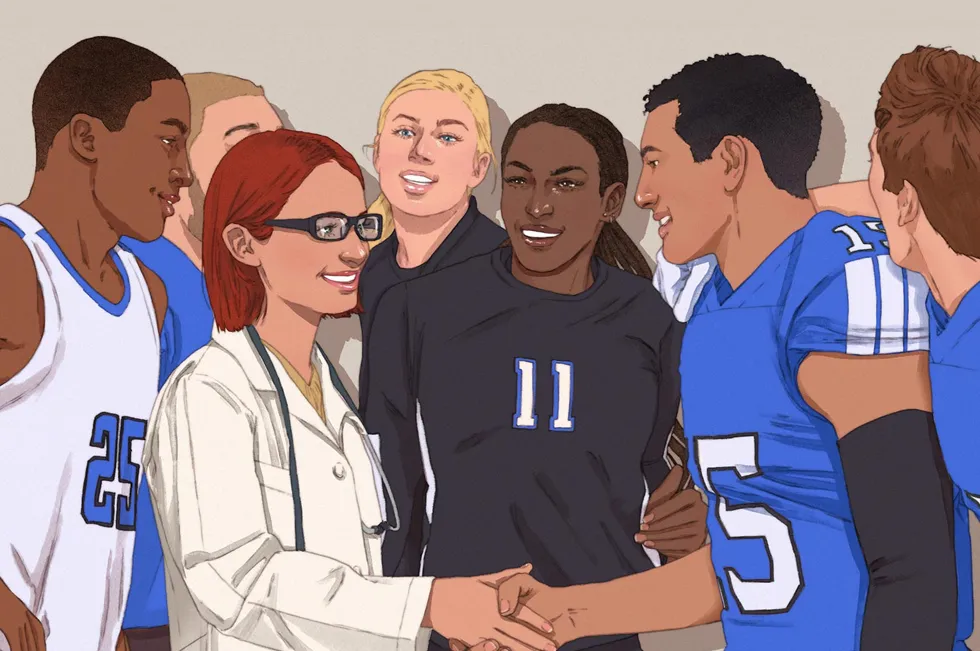 Illustration of athletes and doctor